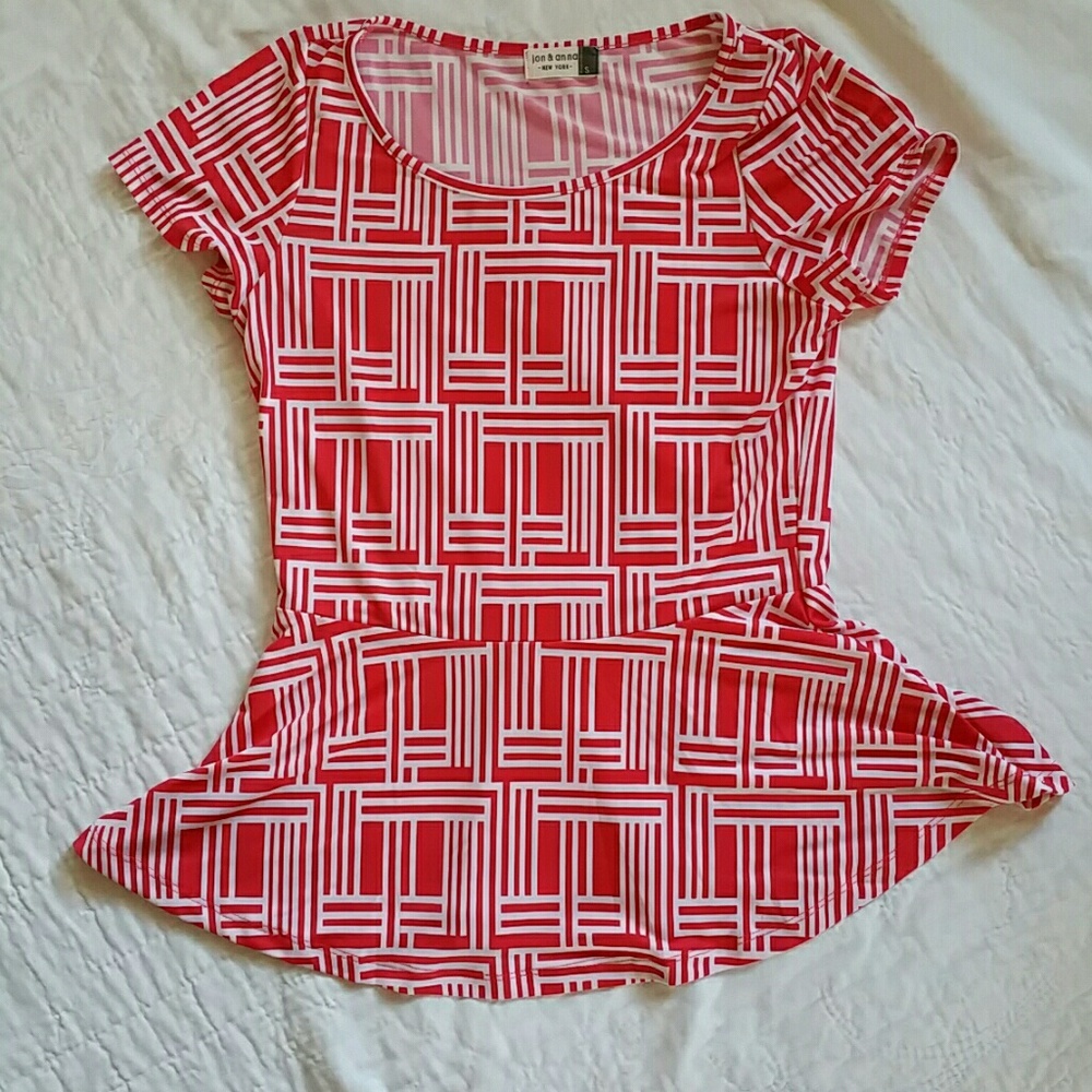Jon & Anna Pink and White Abstract Striped Peplum